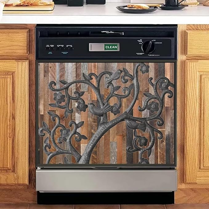 Tree of Life Dishwasher Magnet Cover Birds Fridge Sticker, Stainless Steel Tree Magnetic Refrigerator Panel Cover, Wood Door Magnet Dishwasher Skin Cover (23" x 17" Magnetic)