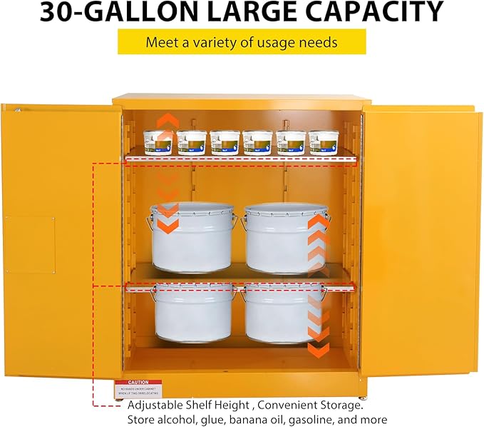 30 Gal Flammable Safety Cabinet, 43" x 18" x 44" Galvanized Steel Industrial Flammable Liquid Storage Cabinet with Adjustable Shelves, Fireproof Double-Wall Design, Manual Close Doors