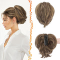 BARSDAR Claw Clip Short Human Hair Ponytail Extension with Bendable Metals - DIY 8 Inch Real Human Hair Medium Brown Blonde Messy Bun Hairpieces for Women - Thick Natural Short Ponytail Daily