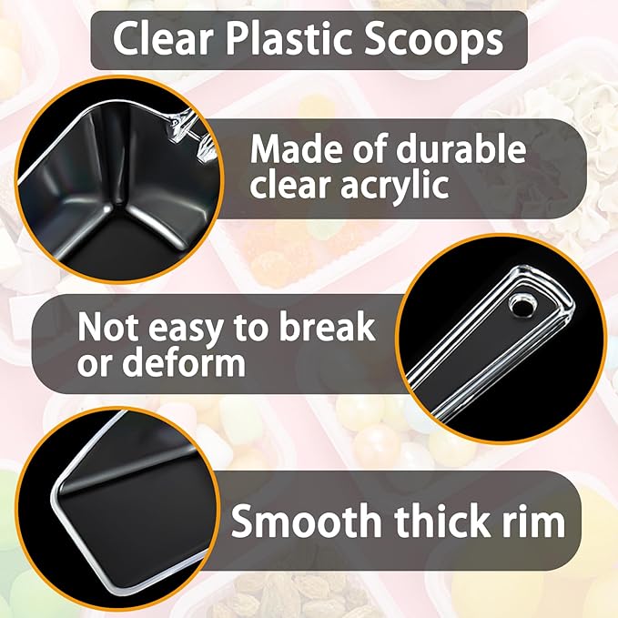 3 Pcs Clear Plastic Ice Scoop Set, Small Acrylic Serving Scoops For Candy Buffet, Canisters, Dry Goods Multi-Purpose Kitchen Food Scoop For Coffee, Tea, Flour, Wedding Desserts (7.8 Inch Long)
