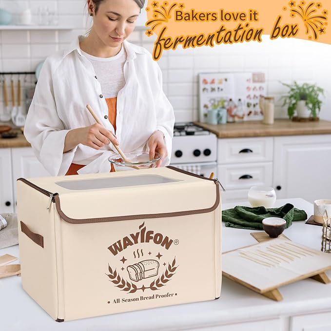 Folding Bread Proofing Box with 68-131℉ Temp Control & 99H Timer,Dough Proofing Box with Metal Rack Warming Proofer for Sourdough, Bread Baking, Pizza, Yogurt,Space-Saving & 6-Layer Fabric,Beige