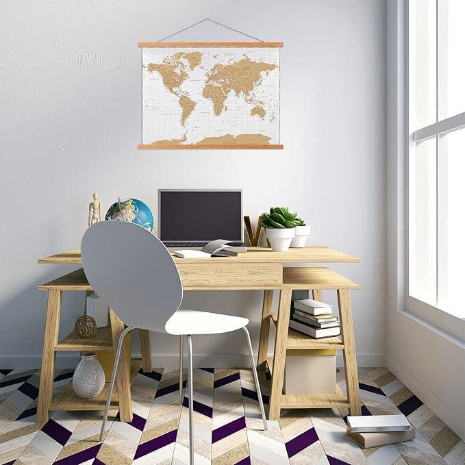 FALAMON Magnetic Poster Hanger Frame, 42x30 42x28 42x24 Teak Wood Magnet Poster Frame for Posters, Prints, Photos, Pictures, Maps, Scrolls, and Canvas Artwork