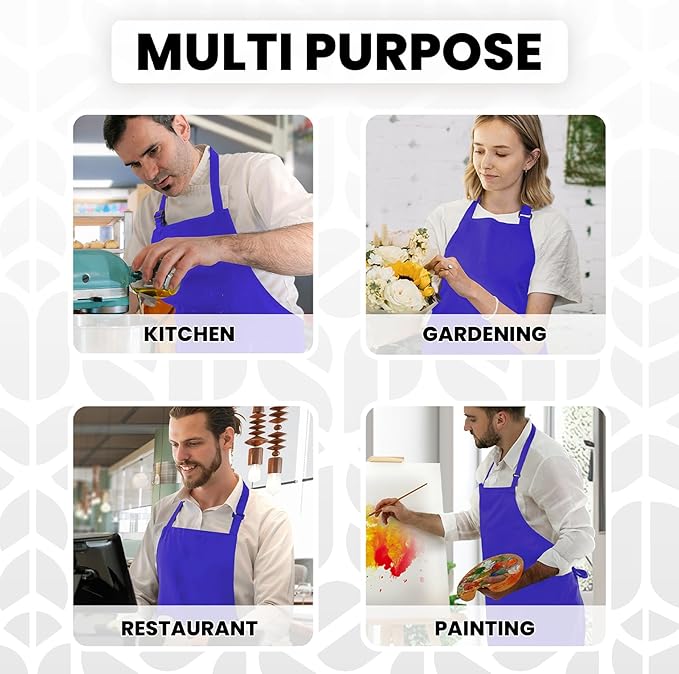 Adjustable Bib Apron 100% Polyester Kitchen Aprons Waterdrop Resistant Aprons with Adjustable Strap, Pockets & Long Ties