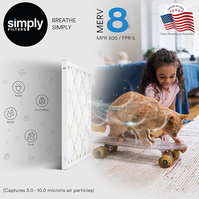 Simply 24x24x4 Air Filter, MERV 8, 6 Pack, Furnace Air Filter for HVAC (Actual Size: 23.5"x23.5"x3.63") DUST, Pet & Allergy Control