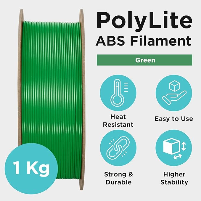 Polymaker ABS Filament 1.75mm Green, 3D Printer Filament 1.75mm Heat Resistant 1kg - PolyLite ABS 3D Printing Filament 1.75mm, Strong & Durable, Dimensional Accuracy +/- 0.03mm