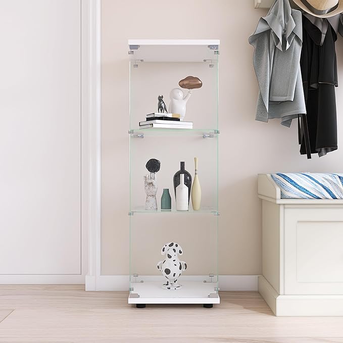 Yoluckea 3 Shelves Glass Display Cabinet with Door,Floor Standing Clear Glass Curio Cabinet Collection Display Case for Living Room Bedroom 49.41”x15.16”x13.58” White (Quick Assembly)