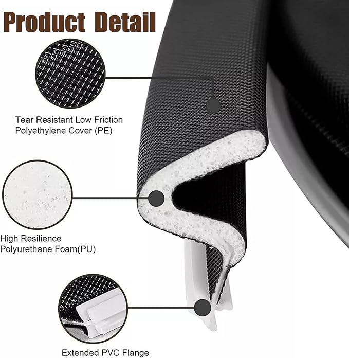 26 FT Door Frame Kerf Non-Adhesive Weather Stripping Seal Strip PU Foam, PE Cover, Groove Slot Installation for Large Gap, Sound Heat Insulation, Dust Water Prevention (26ft, White, Flanged)