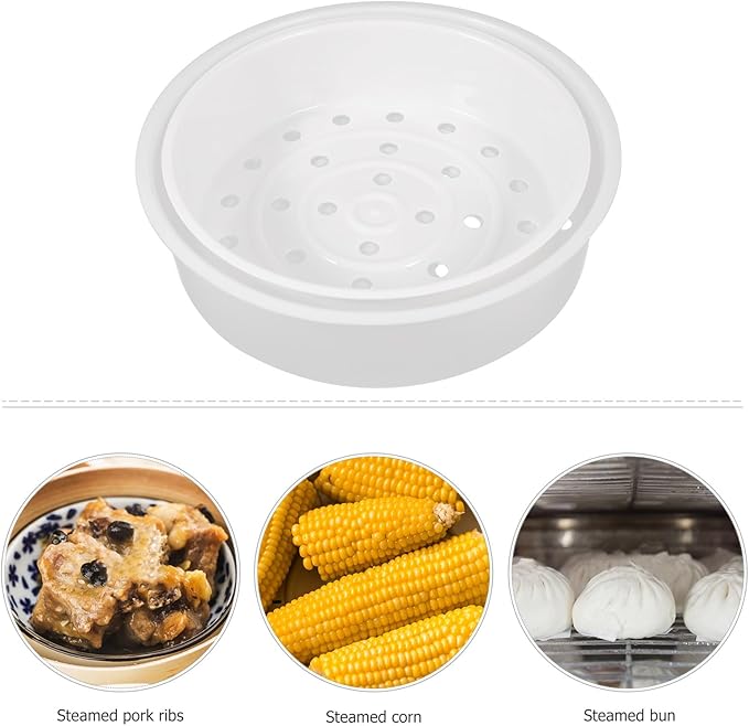 2pcs White Plastic Steamer Baskets for Rice Cooker and Steamer Multipurpose Porous Kitchen Gadgets for Steaming Rice Buns Eggs Vegetables Seafood and More