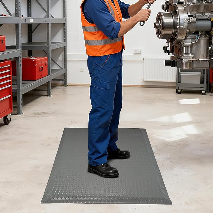 Anti Fatigue Mats Industrial 3' x 5' 15/16" Thick Ergonomic Standing Mat Commercial Kitchen Mat Heavy Duty Diamond Plate Cushioned Shop Floor Mats Helps Relieve Back and Leg Soreness, Grey