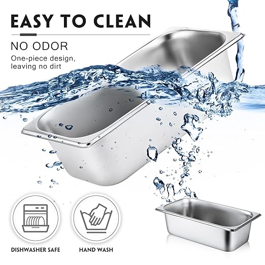 10 Pack Hotel Pans Stainless Steel Steam Table Pan 1/3 Size, 0.8 mm Thick Anti Jam Warming Pans for Food Warmer Restaurant Catering Supplies, 12.8 x 6.9 Inch(4 Inch Deep,Standard)