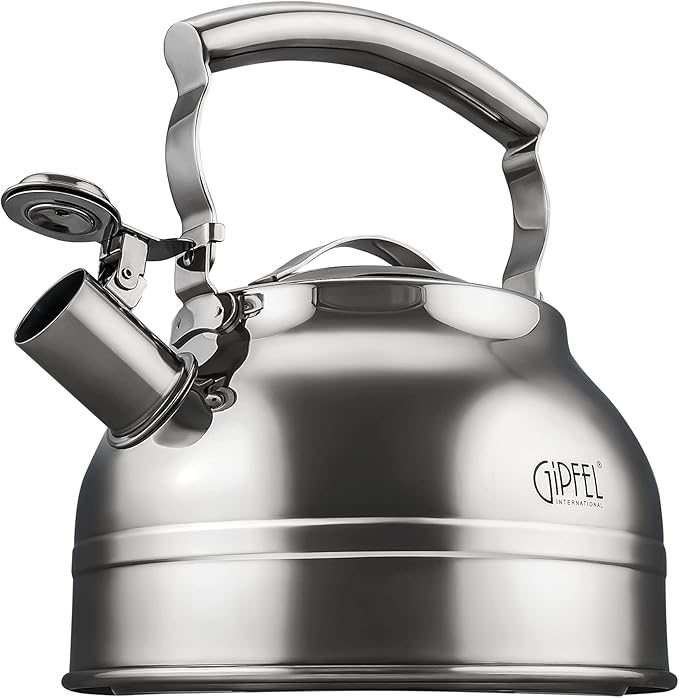 GIPFEL INTERNATIONAL Whistling Tea Kettle Stovetop - Food Grade Stainless Steel Teapot for Stove Top with Ergonomic Handle for Gas, Induction, Electric Stovetops 2.3 Quart
