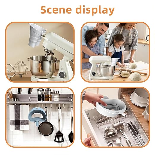 Flour Funnel for Kitchen Aid Mixer, Easy Pour No-Mess Attachment, Food-Grade Silicone Funnel, Stand Mixer Attachment for Tilt-Head Stand Mixer 4.5 & 5 Quart (KSM150), Anti-Splash Accessory (Blue)