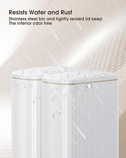 CEROELDA White Bathroom Trash Can with Lid-10L/2.6 Gallon Stainless Steel Step Slim Garbage Can-Rectangle Pedal Trash Bin for Narrow Office, Kitchen, Bedroom, Toilet-Soft Close (B-White/2.6 Gallon)