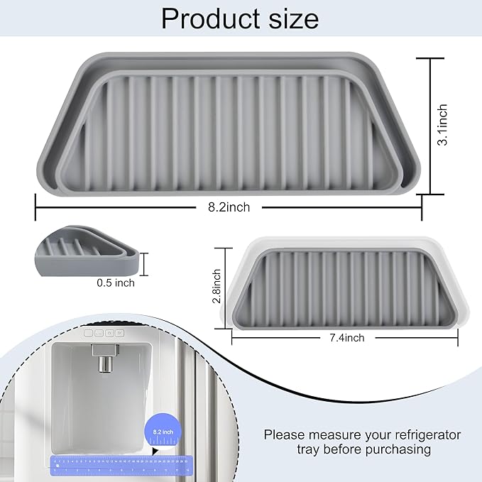 KindGa Refrigerator Drip Catcher Tray,Protector Ice and Water Dispenser Pan,Fridge Spills Water Pad Catch Basin for Drainage (Rectangular,Grey)