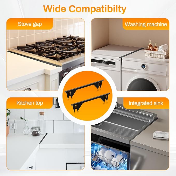 Stove Gap Covers Stainless Steel -Length 23.4" Width 0.79",Stove Gap Filler, Oven Gap Filler, Oven Side Gap Filler, Range Trim Kit, Heat Resistant and Easy to Clean, Black(2PCS)