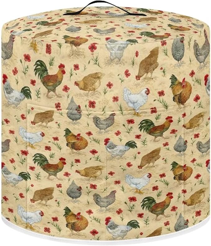Dust Cover with Pocket for 3 Quart Rice Cooker and Air Fryer, Round Protective Dust-Proof Stain Resistant Electric Appliance Cover Easy to Clean, Chicken