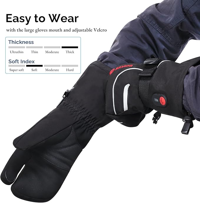 Heated Mittens Battery Gloves Men Women, SAVIOR HEAT Flexible Crab Finger Rechargeable Ski Mitten with 7.4V 2200mAh Battery for Winter Snow Skating Camping Hunting Hiking Motorcycle