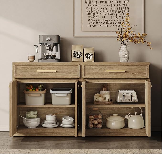 SICOTAS Buffet Cabinet with Storage Accent Storage Cabinet with Doors and Shelves 30" Modern Farmhouse Sideboard Credenza Buffet Table Coffee Bar for Living Room Kitchen Dining Room Entryway Hallway