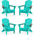 MUCHENGHY Folding Adirondack Chairs 4 Pack, Patio Chairs, Outdoor Chairs, Adirondack Chair Plastic, Fire Pit Chairs, Weather Resistant with Cup Holder for Deck, Backyard, Garden(Lake Blue)