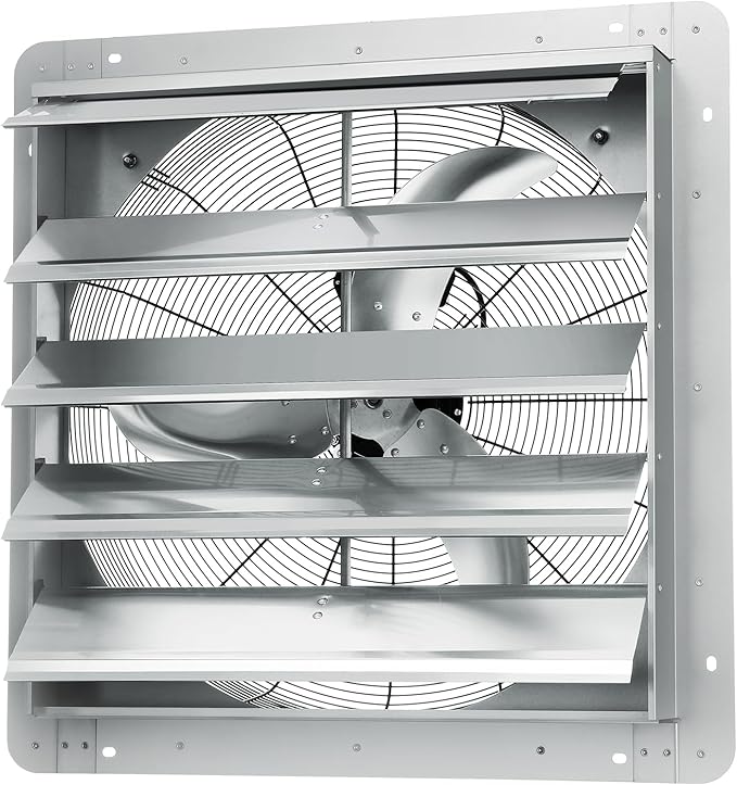 VEVOR 24'' Exhaust Fan, Wall Mounted Attic Fan with Variable Speed, 3320 CFM, Automatic Shutter, Ventilation and Cooling, Silver, Fan Only