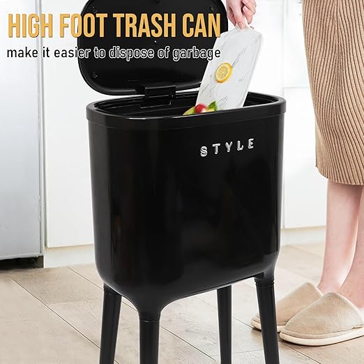 XPIY 4 Gallon Trash Can with Wheels and Lid, Modern Narrow Garbage Can with Raised Legs, Space-Saving Rolling Dog-Proof Trash Bin for Bathroom, Kitchen, Bedroom, Office (1, Black-1)