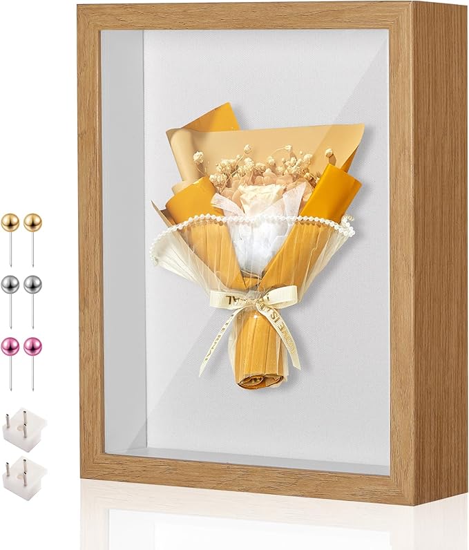8x10 Shadow Box Display Case Picture Frame with Soft Linen Back,Large Wood Color Shadow Box 8x10 for Flowers Medal Display Case Jersey pet Graduation Memorabilia Baby Ltems Crafts Photos