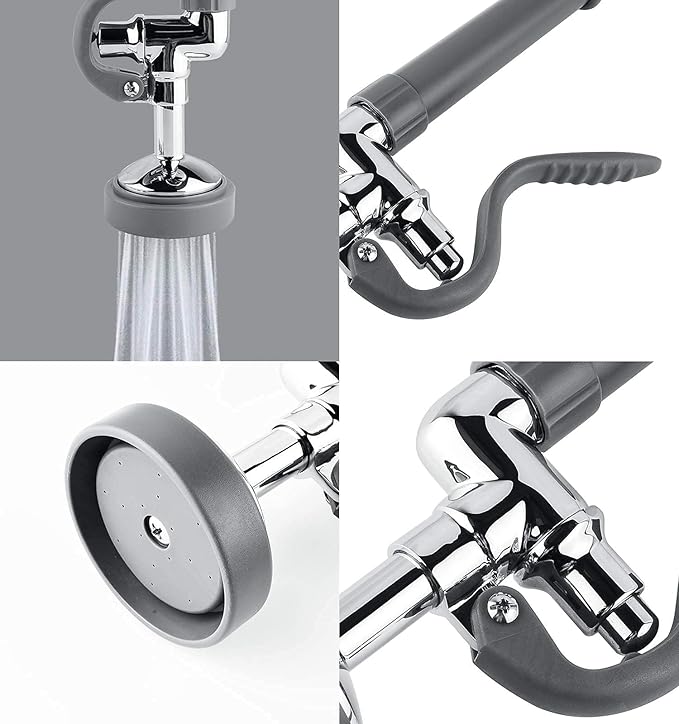 CWM Commercial Sink Sprayer with 45” Flexble Stainless Steel Hose, 1.42 GPM Pre Rinse Spray Valve with Ergonomic Handle, Commercial Sink Faucet Parts,Dishwasher Sprayer for Restaurants (Gray)