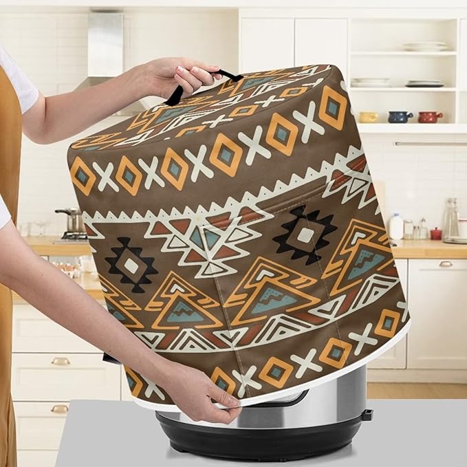 Southwestern Aztec Native American Tribal Geometric Pattern Kitchen Appliance Dust Cover 8 Quart Pressure Cooker Cover with Pockets for Electric Pressure Cooker Air Fryer Rice Cooker