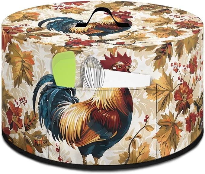 Vintage Rooster Maple Leaf Print Slow Cooker Dust Cover Protective with Accessory Pocket Stain Resistant Slow Cooker Cover Easy to Clean Fits for Most 6/7/8 Quart Crock Pot for Fall Decor