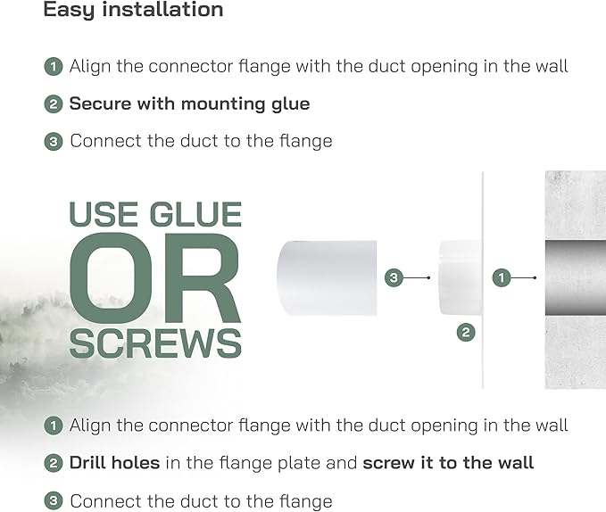 Vent Systems 4" Inch White Duct Connector Flange – 2 Pack – Plastic Straight Ventilation Plate Adapter – Heavy-Duty HVAC Dryer Vent Connector for Wall Mounting – Indoor & Outdoor Installation