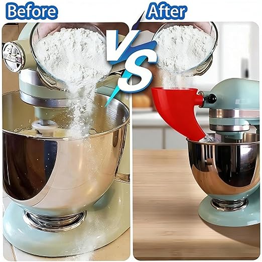 Flour Funnel for Kitchen Aid Mixer, Stand Mixer Attachment, Easy Pour No-Mess Attachment, Anti-Splash Accessory, Durable Dishwasher-Safe Baking Tool (Black)