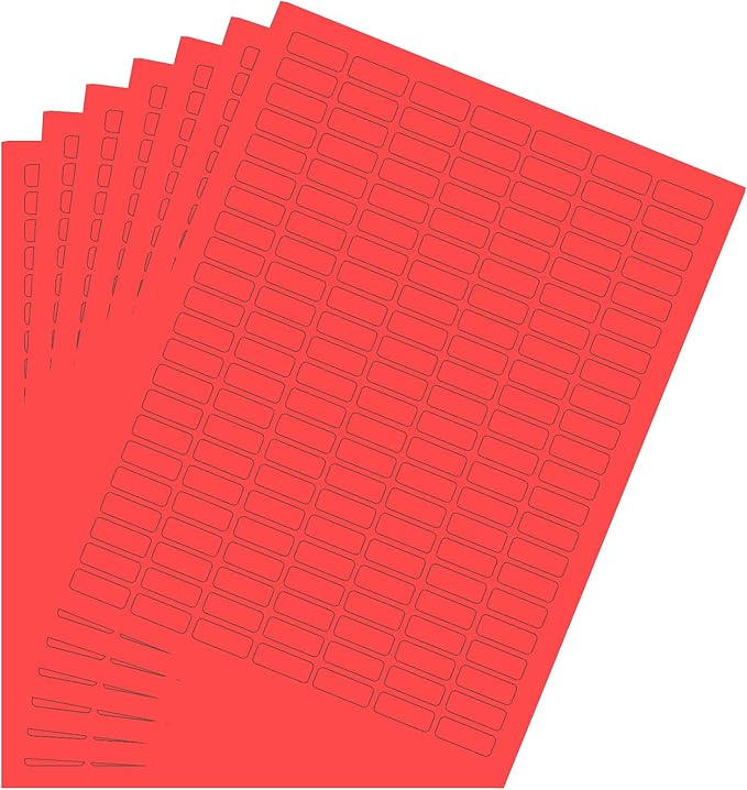Small Rectangular Labels Printable Stickers for Injket Printers in Red, Small Matte Labels 1 inch x 0.375 inch for Laser Printers with Template Included - 1078 Pack