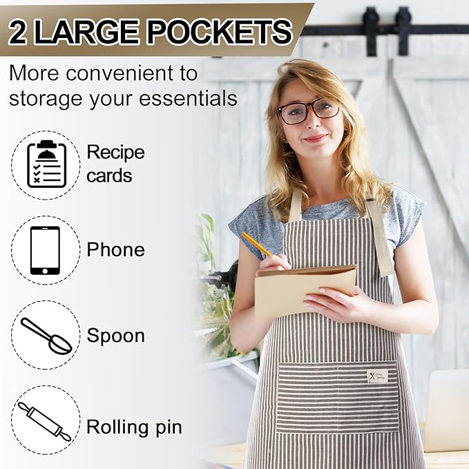 Janmercy 24 Pcs Aprons for Women Men with 2 Pockets Linen Cooking Kitchen Apron Adjustable Bib Chef Apron Bulk Aprons Unisex