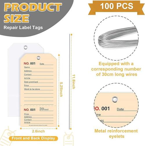 100 Pack White Repair Tags with Wire Rope Service Repair Tags Numbered with Wire Durable 2.6 x 5.25 Inch Labels for Production Equipment Maintenance Price Notice (100, White, 2.6x5.25in)