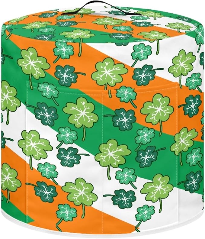 St.Patrick's Day Insulated Pressure Cooker Appliance Cover, Also Fit for Rice Cooker, Air Fryer and Crock Pot, 8 Qt Dust Cover with Pocket for Spoon/Cooking Utensils/Recipes,Green Leaves