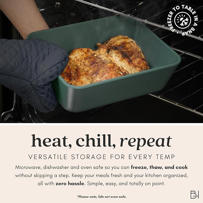 Ceramic Coated Glass Food Storage Container | No PTFE, PFOA, PFAS, and BPA | Reusable Non Toxic Meal Prep Container with Glass Lid | Easy To Store | 3 Cup Rectangle [Pine]