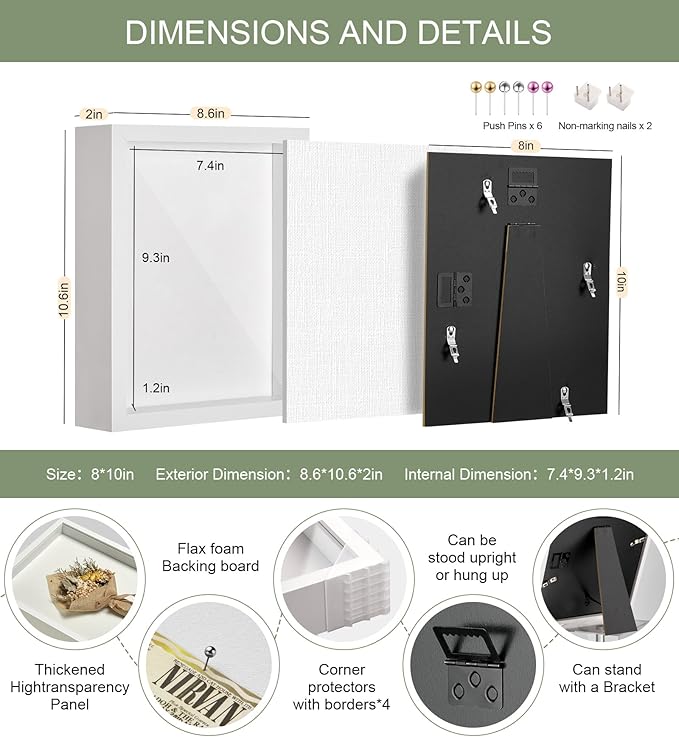 8x10 Shadow Box Display Case Picture Frame with Soft Linen Back,Large Deep White Shadow Box 8x10 for Flowers Medal Display Case Jersey pet Graduation Memorabilia Baby Ltems Crafts Photos