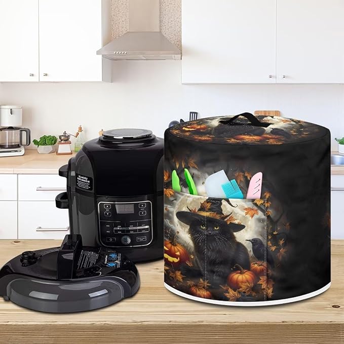 6 Quart Pressure Cooker Dust Cover Accessories Kitchen Appliance Dust & Stains Protection Air Fryer Rice Cooker Cover Halloween Horror Black Cat