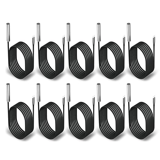 DROK 10K Temperature Sensor Probe 10pcs, 1 Meter Waterproof Stainless Steel NTC Temperature Probe for Various Water Dispensers, Air Conditioners, Refrigerators, Freezers, Water Heaters, Dishwashers