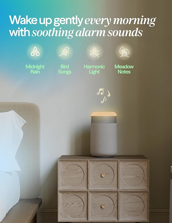 BLUEAIR Purifier for Bedroom - Mini Restful - Sunrise Clock with HEPASilent Filtration and Wake Up Light - Cleans Air and Supports Circadian Rhythm - USB-C and App Connectivity, Beige
