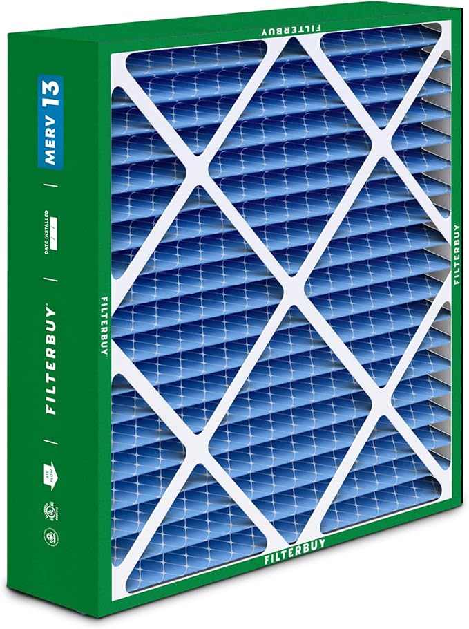 Filterbuy 20x25x5 Air Filter MERV 13 Optimal Smoke & Allergy Defense (2-Pack), Pleated HVAC AC Furnace Filters for Amana, Coleman, Goodman, Maytag, York, and More (Actual Size: 20.19 x 25.31 x 5.25)