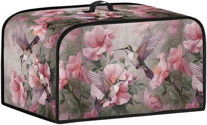 Hummingbird Slow Cooker Cover - Beautiful Pink Flowers Dust Cover, Measuring 17" x 10.8" x 9.8"