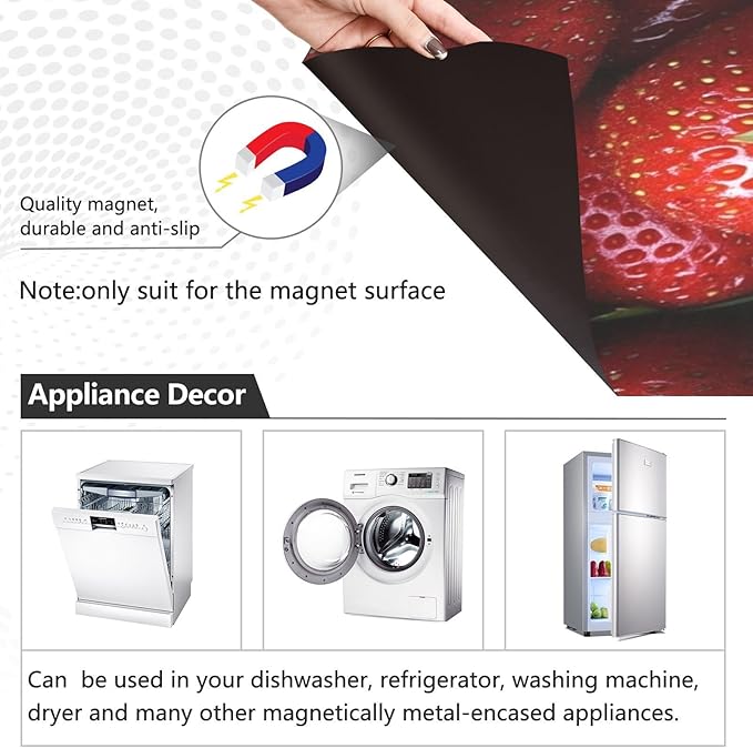 Strawberry Fruit Red Dishwasher Magnet Cover for Front Panel Magnetic Dishwasher Cover Decorative Refrigerator Magnet Covers Appliances Stickers for Kitchen Decor, 23" x 26"