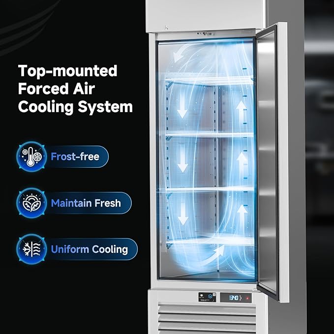 VEECOOL Commercial Refrigerators Upright WiFi Enabled, 27" One Section Solid Door Reach in Refrigerator with Right-Hinged Door, 23 cu.ft. Capacity, Stainless Steel, Fan Cooling, ETL&ETL Sanitation