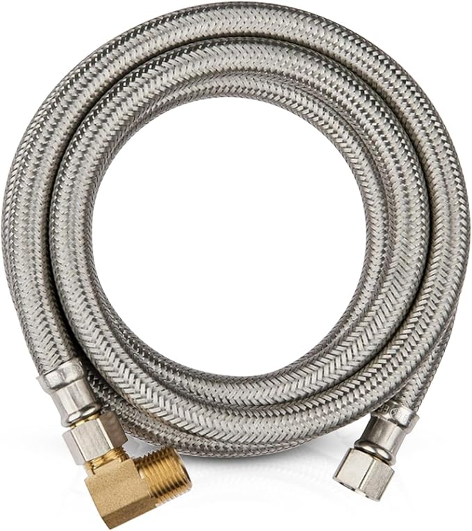1 Pack Foskan 6FT Stainless Steel Dishwasher Hose With 3/8" Comp x 3/8" MIP 90° Elbow,Flexible Water Line Connector for Standard Dishwashers(HOSE012)