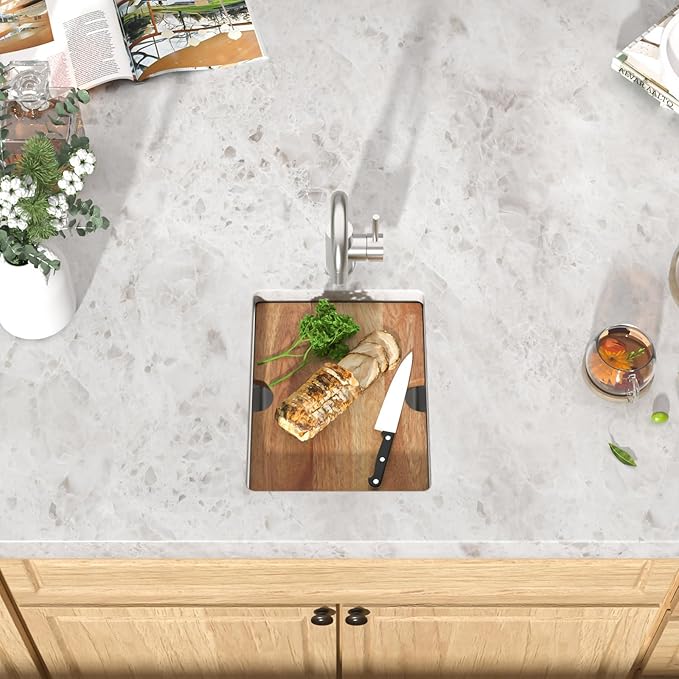 Undermount Bar Sink - 12 Inch Workstation Bar Sink Stainless Steel 16 Gauge Single Bowl Under Counter Camper Small Wet Sinks with Cutting Board #TLU-0018