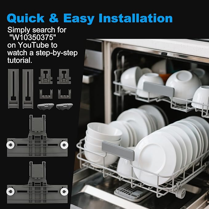 New Upgraded 10 Pack W10350375 Dishwasher Top Rack Adjuster Replacement for Whirlpool WDTA50SAHZ0 WDT750SAHZ0 WDT730PAHZ0 WDT970SAHZ0 Kenmore Dishwasher Top Rack Parts