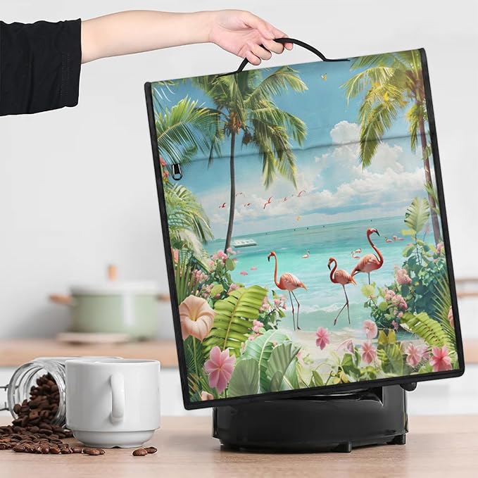 Kitchen Aid Mixer Cover Summer Flamingo Beach Flowers Stand Mixer Cover Compatible with 6-8 Quarts Stand Mixers, Dust Covers with Zipper Pocket Foldable Washable Kitchen Aid Organizer Bag