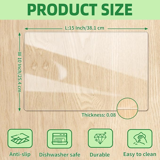 Non-Slip Cutting Board Mat, 2 Pack 10" x 15" Clear Anti-Slip Cutting Board Mat for Home Cooks and Chefs, Safety Grip Mat Under Kitchen Cutting Boards, Dishwasher Safe Great as Drawer Liners