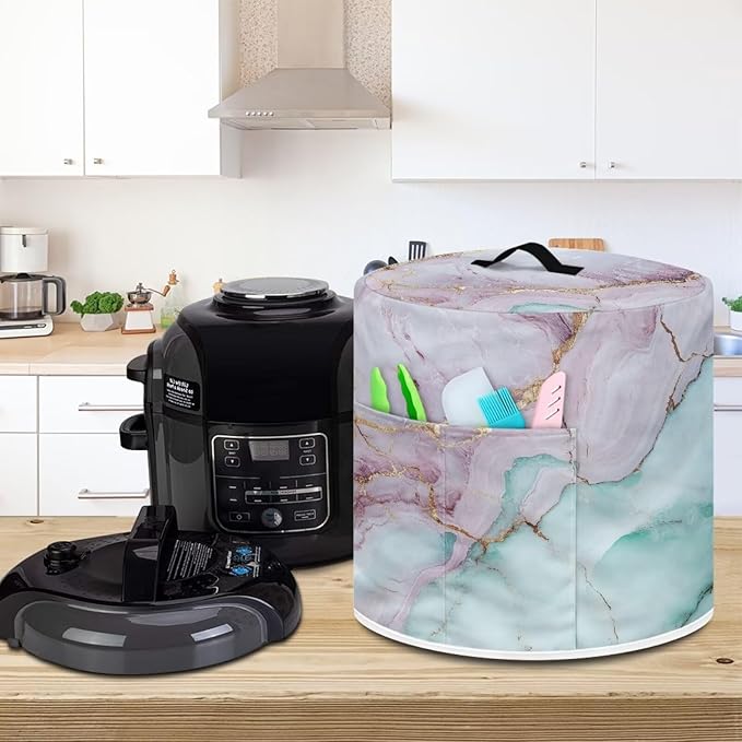 Marble Dust Cover for Kitchen Instant Pot Accessories Appliance Cover Quart Pressure Cooker Air Fryer Rice Cooker Kitchen Appliance Dust Covers with Storage Pockets Size L